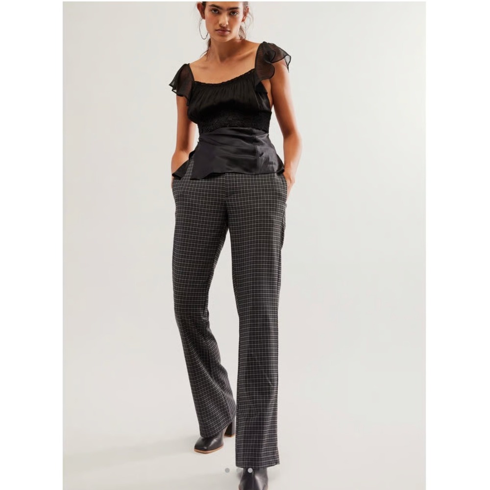 Free People Jana Flare Houndstooth Trousers Pants Sz 12‎ Retro Plaid Sold Out
